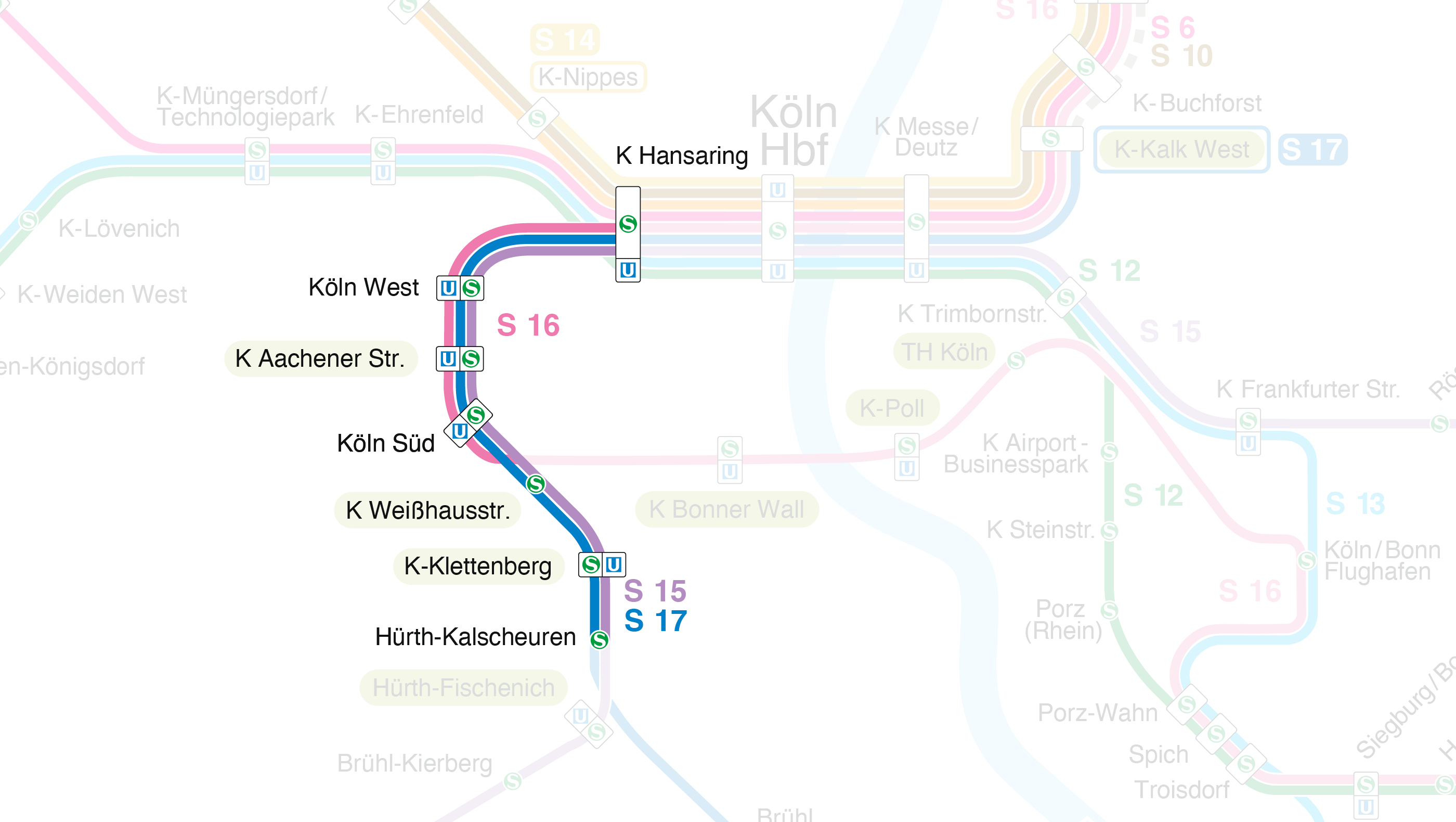 Der Verlauf der neuen Westspange im Bahnknoten Köln.